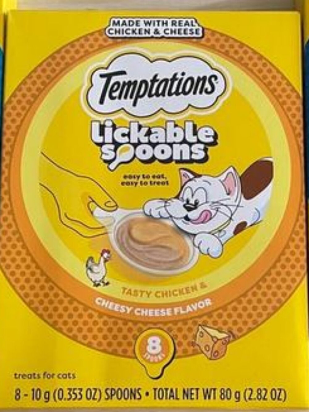 Temptations Lickable Spoons Tasty Chicken Cheesy Cheese Flavor 8 Spoons x 3 NEW